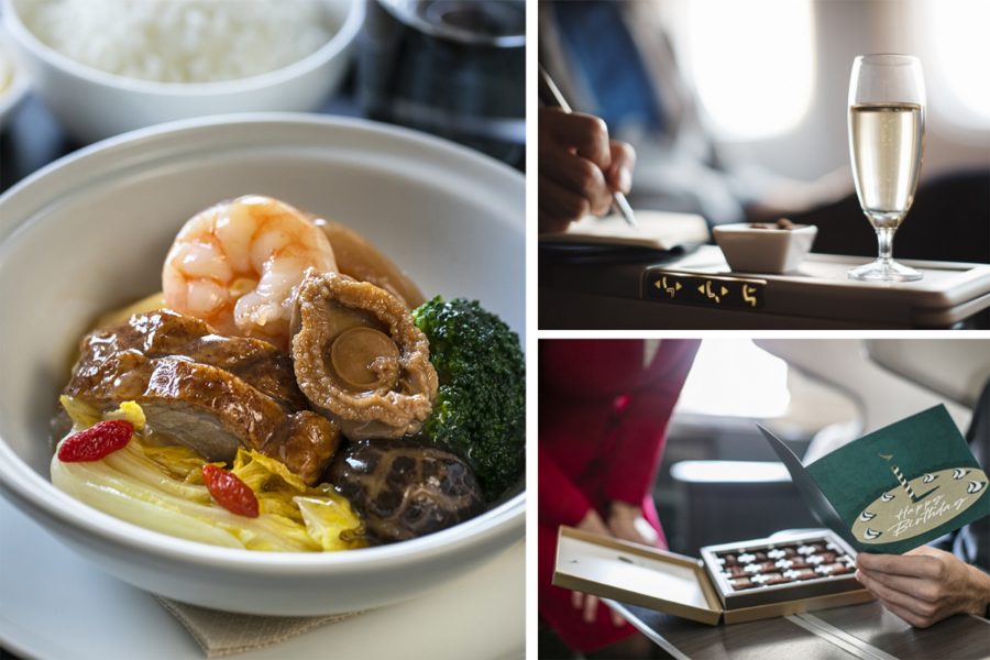 Repas en vol en Classe Affaires avec des plats de Hong Kong